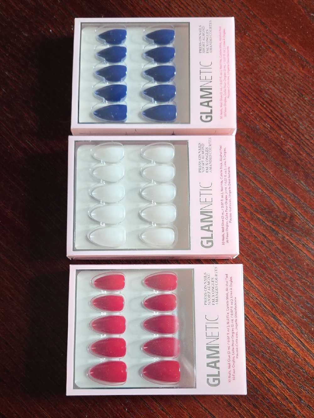 NEW GLAMNETIC Press-On Nails Trio Pack - Red, White and Blue